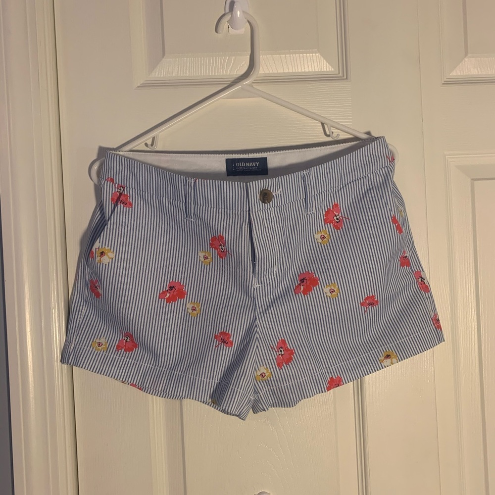 Blue striped shorts with flowers